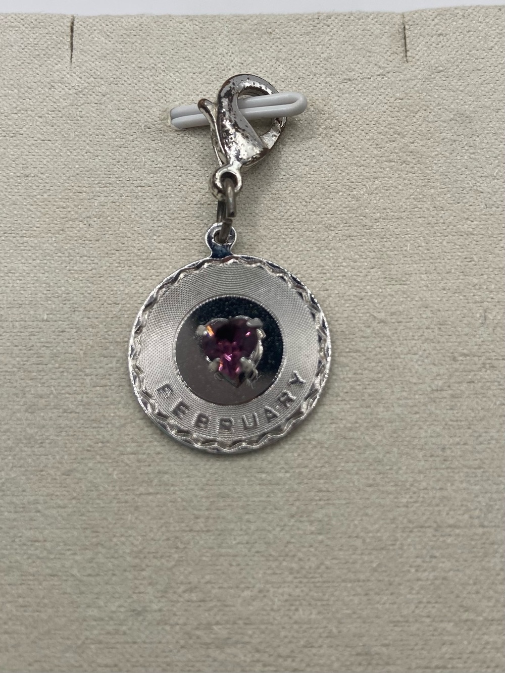 Vintage Sterling Silver February Birthstone Heart Charm Pendant Purple Feminine